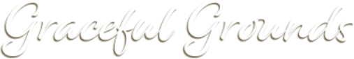 Graceful Grounds, white text only logo in cursive writing.